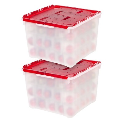 IRIS 2pk Ornament Storage Box Pearl Red