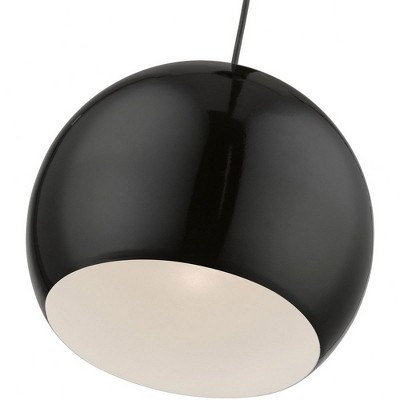 Stockton 11.75" Black and White Globe Pendant with Chrome Accents