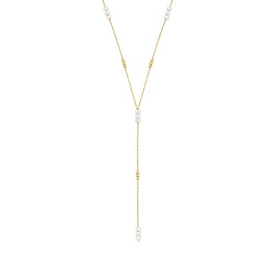 Pure Collection by Ross-Simons 3-4mm Cultured Pearl and 14kt Yellow Gold Bead Station Y-Necklace Size 18