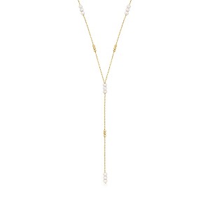 Pure Collection by Ross-Simons 3-4mm Cultured Pearl and 14kt Yellow Gold Bead Station Y-Necklace Size 18 - 1 of 3