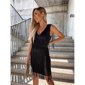 Women's Bodycon V-Neck Fringe Party Dress Sleeveless Bandage Mini Dress Clubwear Cocktail Dress - 1 of 4