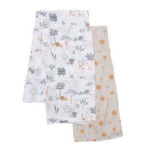 Lambs & Ivy Jungle Adventure 2-Pack Cotton Muslin Newborn Baby Swaddle Blankets - 1 of 4