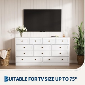 12 Drawers Dressers, 61" Wide Wood Chest of Drawers, TV Stand Dresser for 65" TV, Modern Clothes Storage Organizer for Living Room, Hallway - 1 of 4