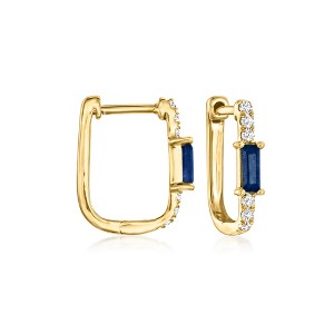 Pure Collection by Ross-Simons 0.20 ct. t.w. Sapphire and .10 ct. t.w. Diamond Paper Clip Link Hoop Earrings in 14kt Yellow Gold - 1 of 4