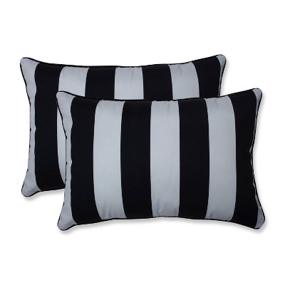 2pk Oversize Cabana Stripe Rectangular Throw Pillows Black - Pillow Perfect