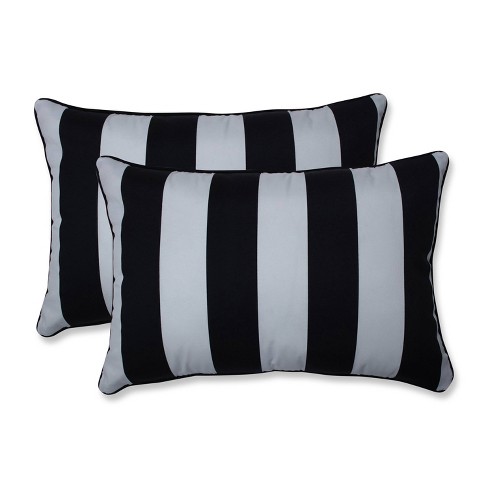 2pk Oversize Cabana Stripe Rectangular Throw Pillows Black - Pillow Perfect - image 1 of 4