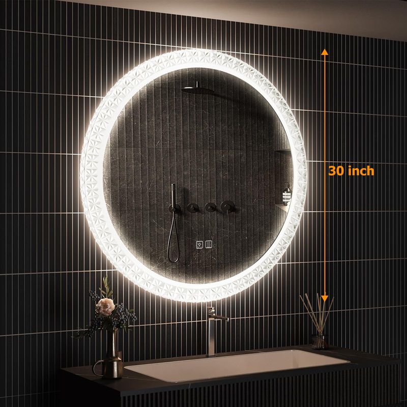 HOMLUX 30 in. W x 30 in. H Round Acrylic Framed LED Light with Dimmable and Anti-Fog Wall Mounted Bathroom Vanity Mirror, 4 of 8