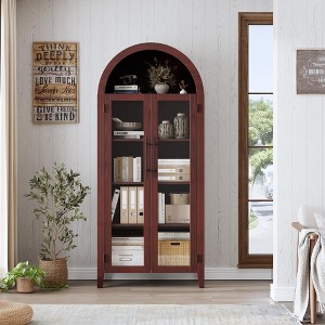 Arched Kitchen Pantry Cabinet - Farmhouse 5 Tier Display Shelf with Adjustable Shelf and 2 Large Glass Doors, Versatile Storage Cupboard - 1 of 4