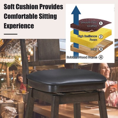 Set of 3 Cozy Swivel Bar Stools with Faux Leather Seat and Wooden Legs