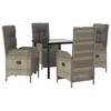 vidaXL Patio Dining Set with Cushions Outdoor Table and Chair Poly Rattan - Gray 31.5" Table Length 2x Chair 2x Armchair Table - 3 of 4