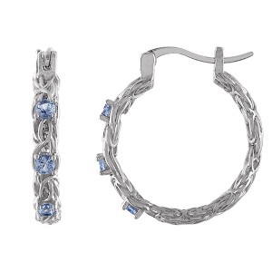 Designs By Gioelli Sterling Silver Gemstone Byzantine Hoop Earrings, Genuine, Lab Created - 1 of 2