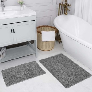 Fantasia Bath Rug Bathroom Rugs Set, Washable Rug, Extra Soft and Absorbent bath Rug, Bath Mat Set, Bath Floor Mat Non-Slip, 2 Pcs Set(M+L), Gray - 1 of 4