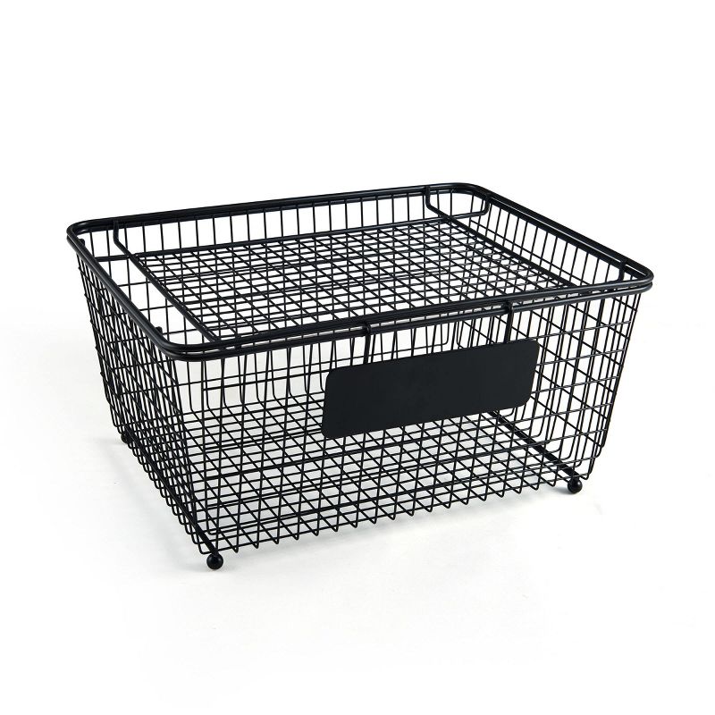 Gourmet Basics by Mikasa Stackable Metal Storage Basket with Removable Lid and Chalk Label, Black, 2 of 8
