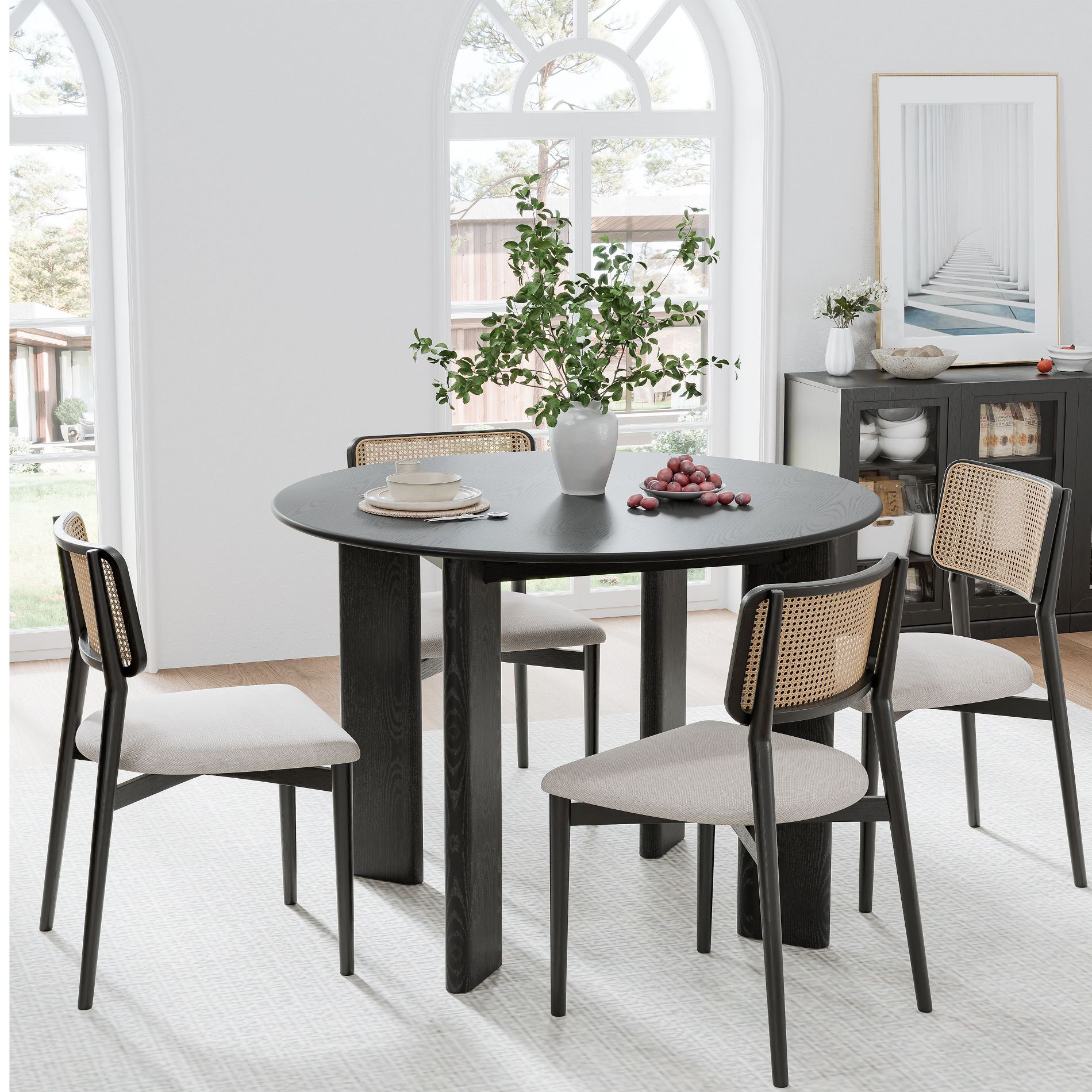 PexFix George Round 42" Dining Table Solid Wood Kitchen Tables Black
