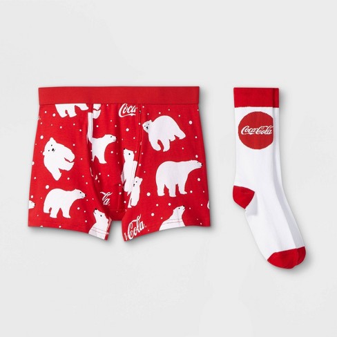 Men's Holiday Coca-Cola Polar Bears Boxer Briefs & Socks Set - White/Red M