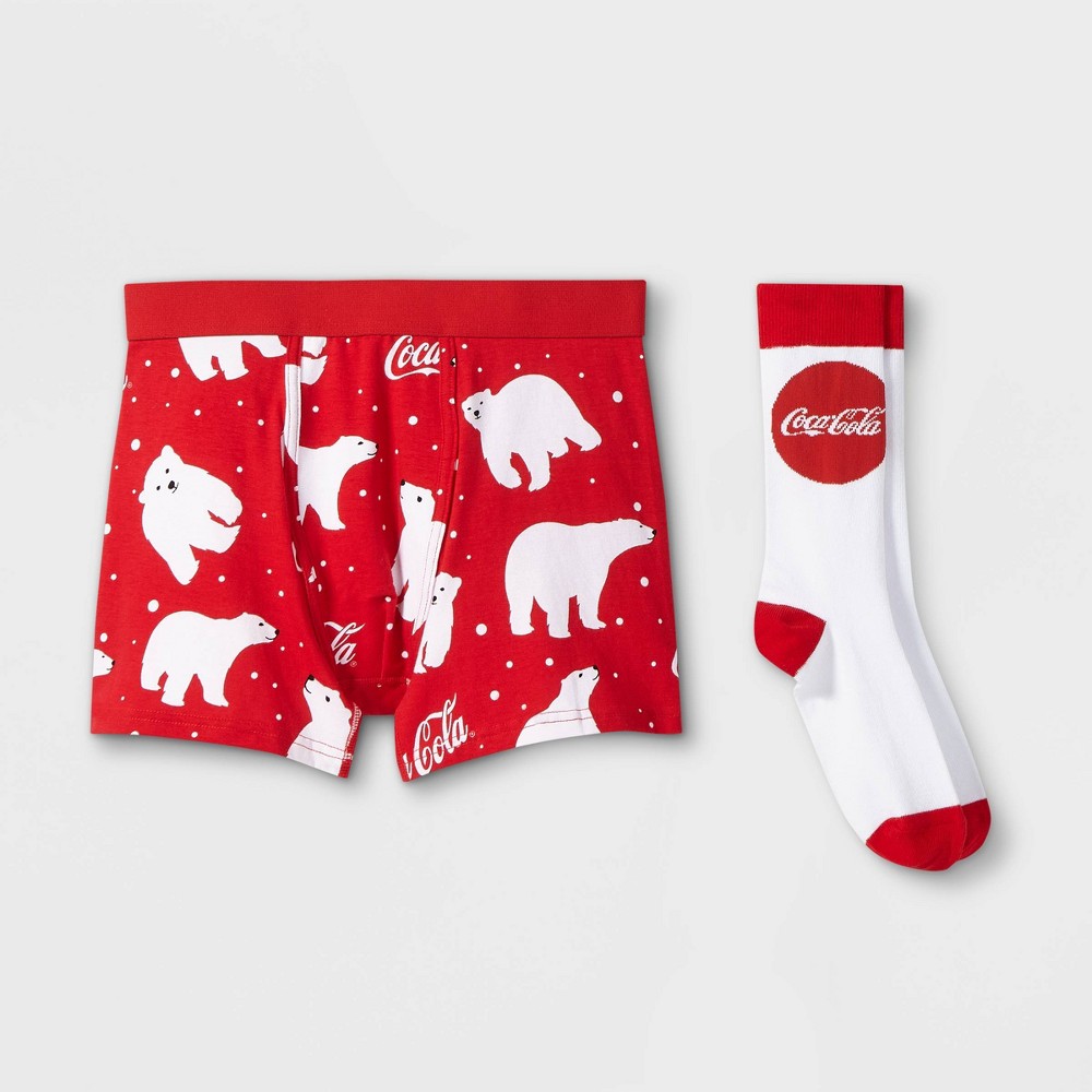 Men's Holiday Coca-Cola Polar Bears Boxer Briefs & Socks Set - White/Red M