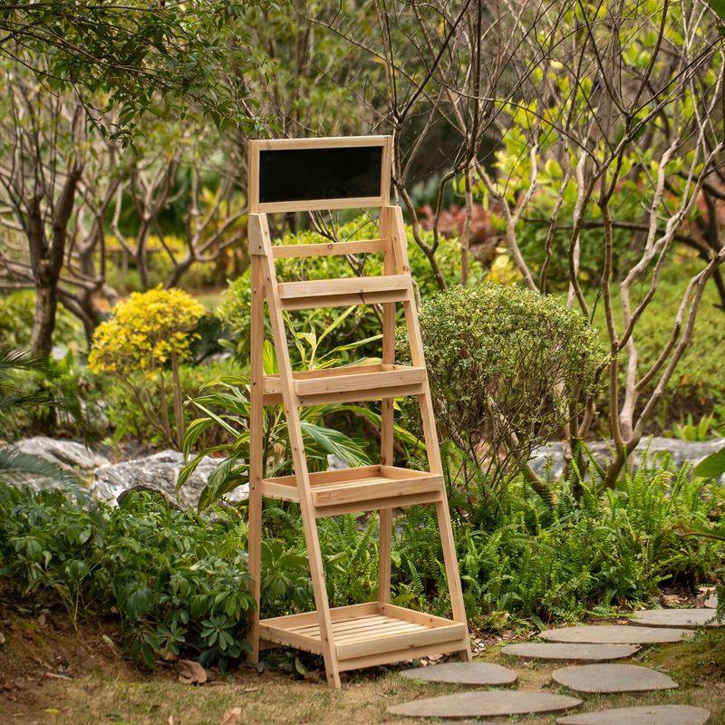 Vintiquewise Decorative Wooden 4-Tier Chalkboard Ladder Shelf, Flower Plant Pot Display Shelf Bookshelf, Plant Flower Stand, 4 of 8