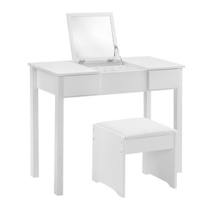 Tangkula 2 Drawers Make-up Mirror Set Vanity Dressing Table Flip-type Desktop with Stool - 1 of 4
