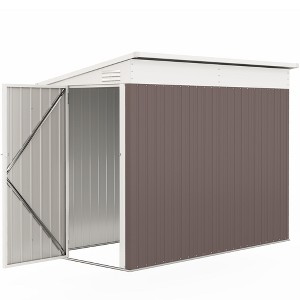 4' x 7.7' Lean to Garden Storage Shed, Outdoor Metal Tool House with Lockable Door Vents for Backyard Patio Lawn - 1 of 4