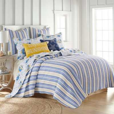 Full Blue Cotton Reversible Nautical Quilt Set