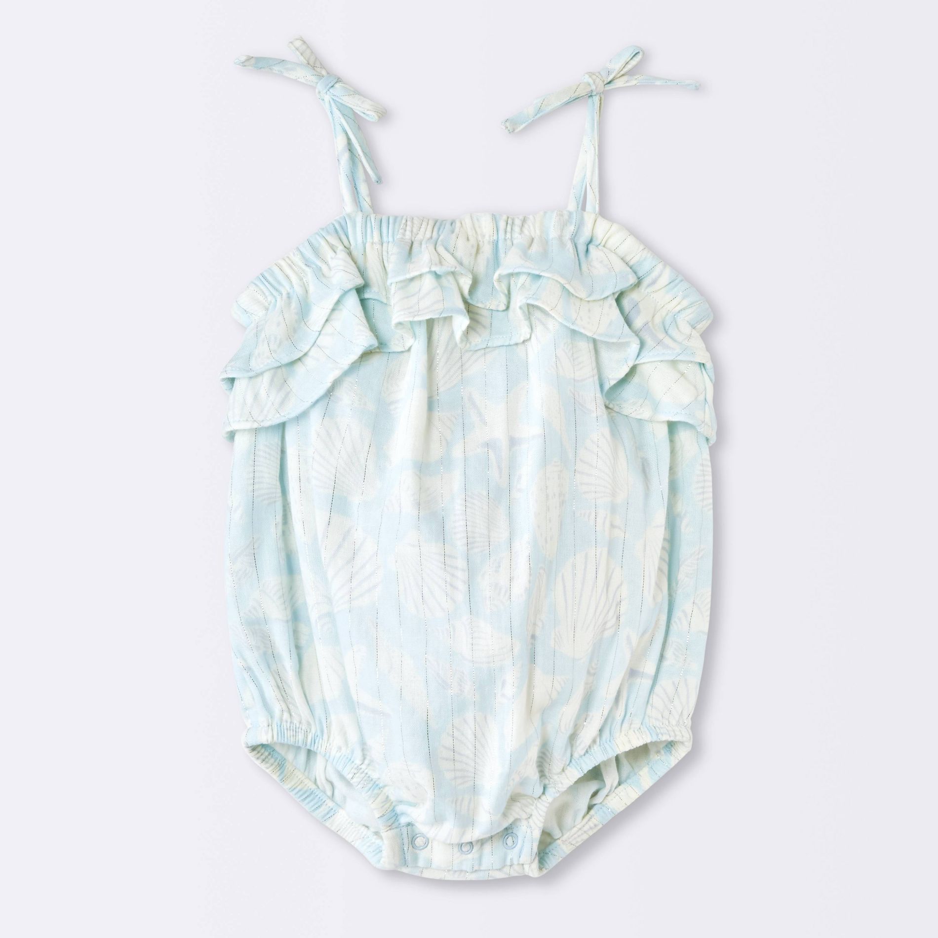Baby Girls' Sea Shell Ruffle Bubble Romper - Cloud Island™ Blue