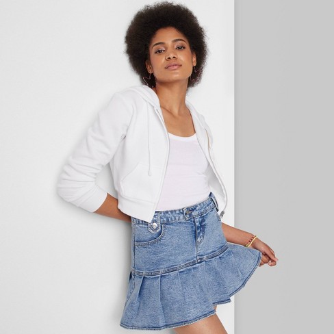 White zip hotsell denim skirt