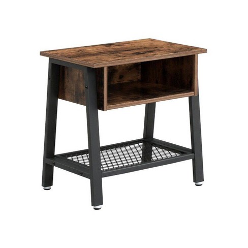 Wooden Nightstand With Metal Framework And Mesh Bottom Shelf Brown Black Benzara Target