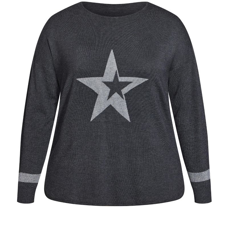 Women's Plus Size Abstract Star Sweater - charcoal | AVENUE, 3 of 4