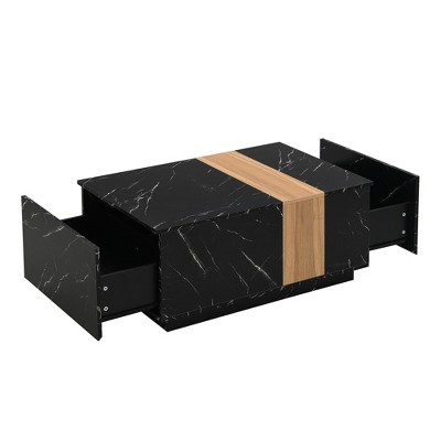 NicBex 35.4 Inch Faux Marble Rectangle Coffee Table with 2 Drawers,Center Table for Living Room,Bedroom