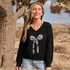 Women's Black Sequins Bow Long Sleeve Knit Top - Cupshe - 4 of 4