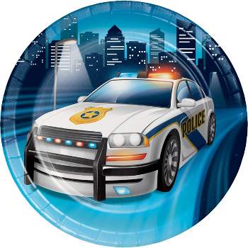 24ct Police Party Dessert Plates Blue