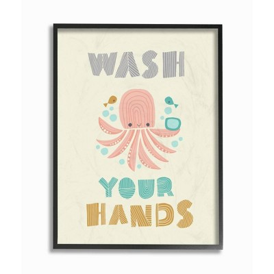 11"x1.5"x14" Wash Your Hands Mod Octopus Framed Giclee Texturized Art - Stupell Industries