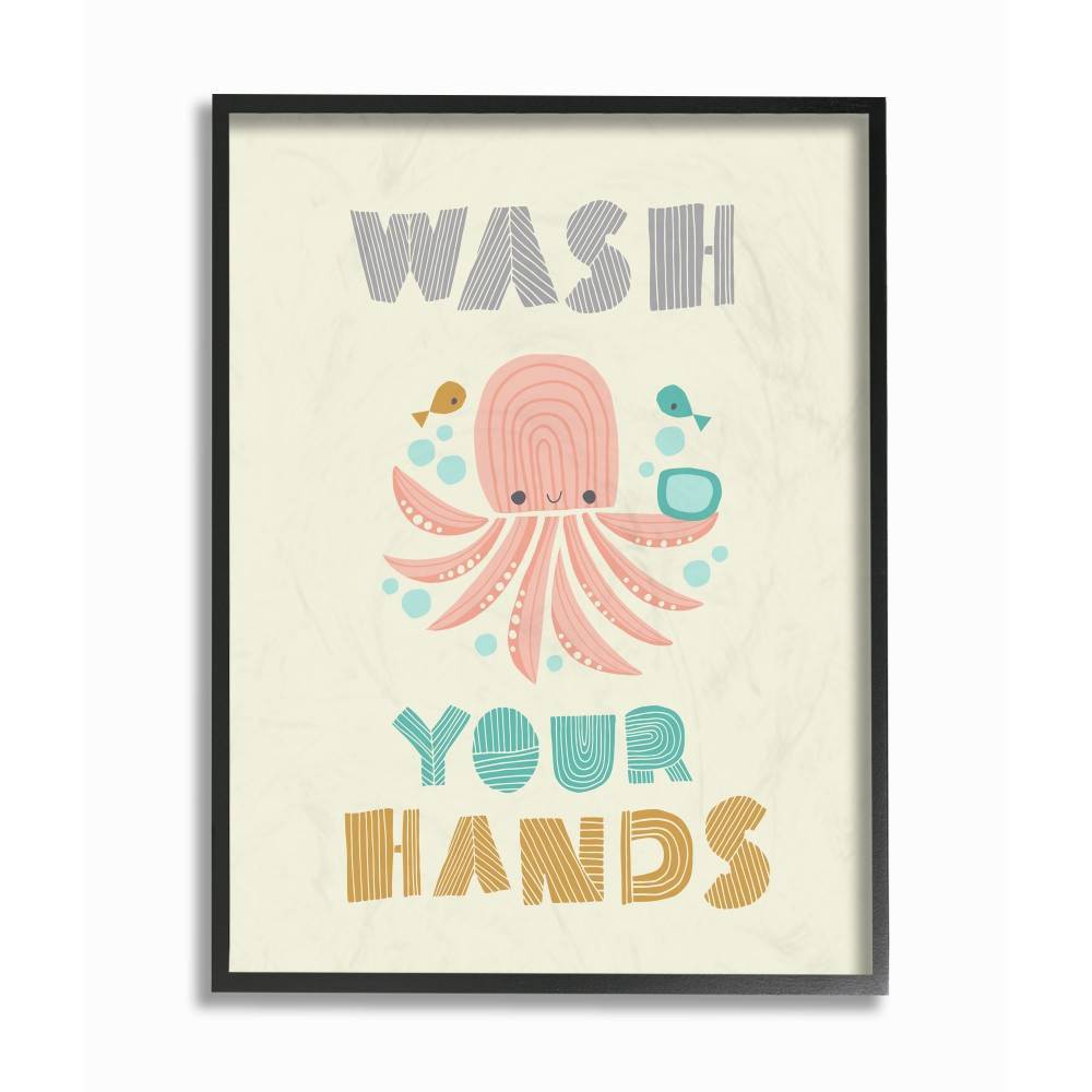 Photos - Other Decoration 11"x1.5"x14" Wash Your Hands Mod Octopus Framed Giclee Kids' Texturized Art - Stupell Industries