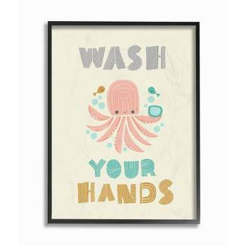 11"x1.5"x14" Wash Your Hands Mod Octopus Framed Giclee Kids' Texturized Art - Stupell Industries