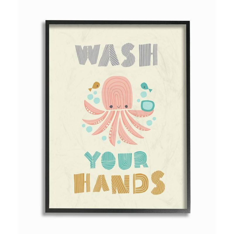 11&#34;x1.5&#34;x14&#34; Wash Your Hands Mod Octopus Framed Giclee Kids&#39; Texturized Art - Stupell Industries, 1 of 5