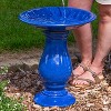Sunnydaze Daisy Embossed Bowl Ceramic Bird Bath with Glazed Finish - Blue - 21.5" H - 2 of 4
