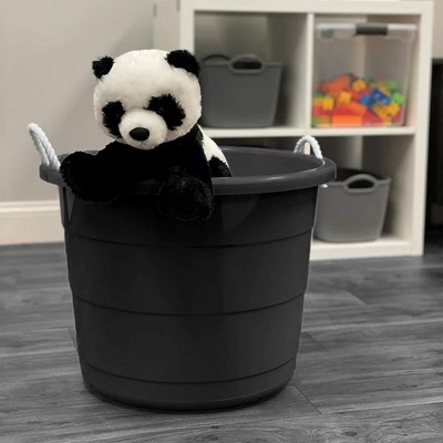 Set of 4 Black Large Plastic Utility Storage Buckets with Rope Handles