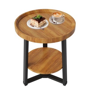 2-Tier Round Side Table with Storage Shelf, Wood and Metal Frame Side Table for Living Room & Bedroom, for Small Spaces, Easy Assembly - 1 of 4