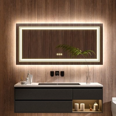 40/60/63in Oversize Led Dual Illuminated Bathroom Mirror Wall Mount Antifog Vanity Mirrors Shatterproof Aluminum