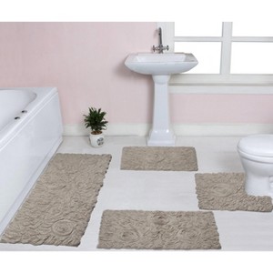 Bell Flower Collection Cotton Floral Pattern Tufted Bath Rug Set Pack of 4 - Home Weavers - 1 of 4
