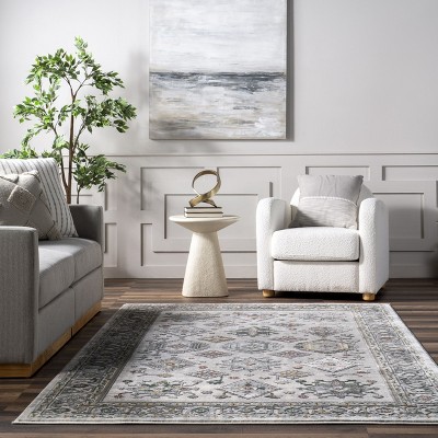 Beige Traditional Bordered 3x5 Chenille Area Rug