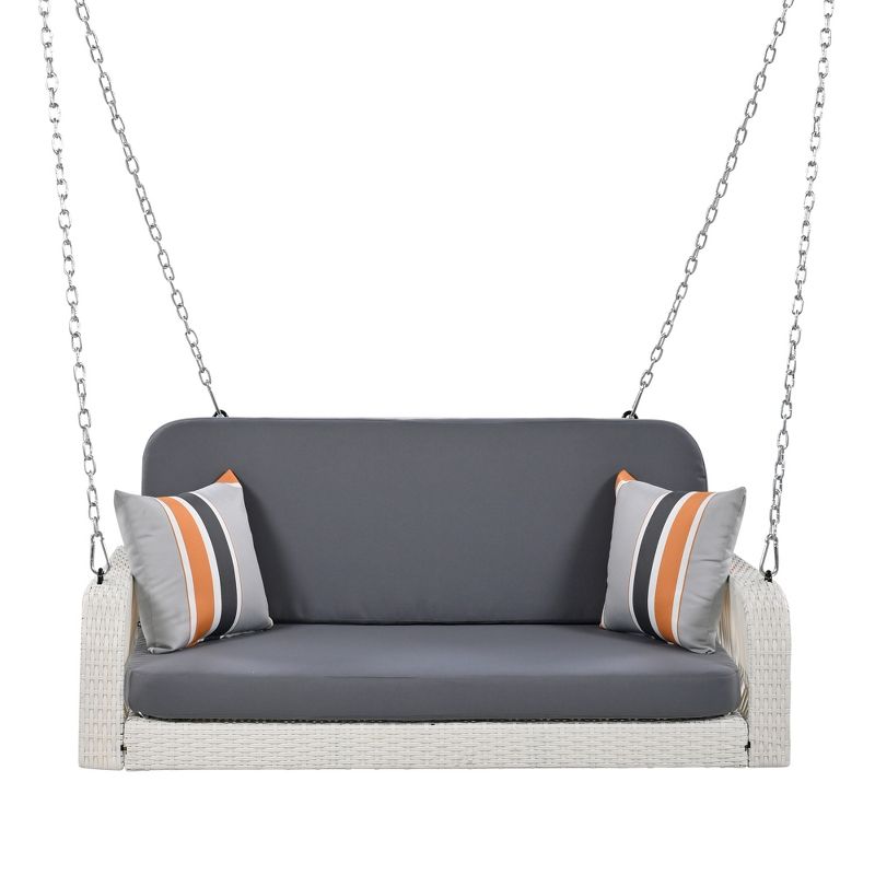 2-Seater Patio PE Wicker Porch Swing, Hanging Bench With Chains For Backyard/Garden/Poolside 4A - ModernLuxe, 5 of 12