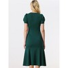 Allegra K Women's Vintage V Neckline Puff Short Sleeve Elegant Mermaid Midi Dress - 3 of 4
