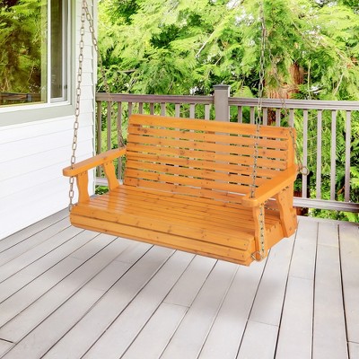 Orange Fir Wood 2-Person Porch Swing Chair with Adjustable Chains