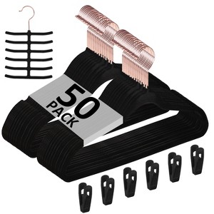 VECELO 25/30/50/60/100 pk Velvet Clothes Hangers Non Slip & Space-Saving Clothes Hangers with Finger Clips & Tie Rack 9 Color - 1 of 4