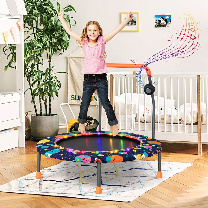 Costway 36'' Mini Toddler Trampoline W/LED Bluetooth Speaker Detachable Handle Kids Gifts, 3 of 11