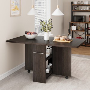 Folding Dining Table for Kitchen, Space Saving Dining Table with Storage Shelf, Expandable Kitchen Drop Leaf Table for Small Space - 1 of 4