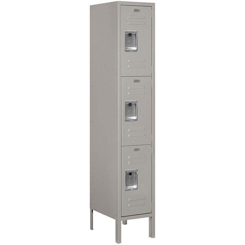 Salsbury Industries Assembled 3-Tier Standard Metal Locker with One Wide Storage Unit, 5-Feet High by 15-Inch Deep, Gray, 1 of 2