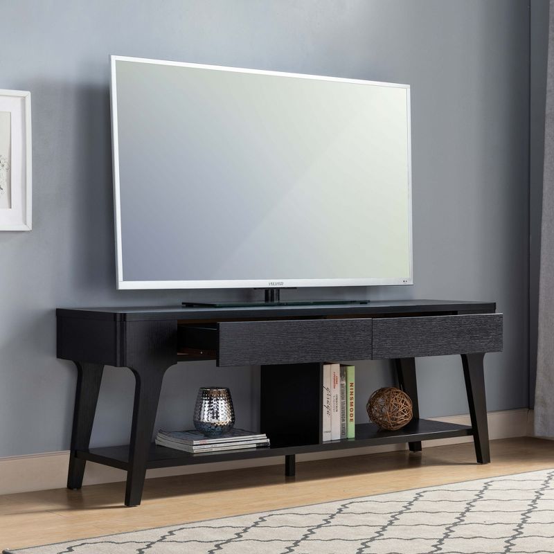 FC Design 60"W Contemporary TV Stand with Two Drawers and Rounded Corners in Black Finish, 3 of 5