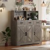 Whizmax Farmhouse Sideboard Buffet Cabinet with Microwave Stand, Barn Doors Buffet Storage Cabinet with Drawers and Shelves, Wood Coffee Bar Cabinet - 3 of 4